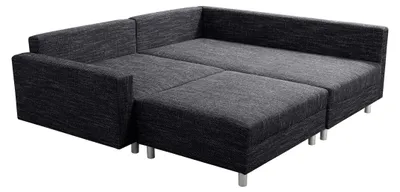 Produktbild von Wohnlandschaft Sofa Couch Ecksofa Eckcouch Gewebestoff schwarz + Hocker Minsk R