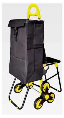 Produktbild von Einkaufstrolley mit Treppensteigfunktion, Kühlfach und Klappsitz, faltbarer Einkaufswagen mit 3 Rädern, 40 L, 104 * 59 * 43 cm