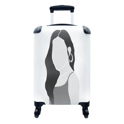 Produktbild von MuchoWow® Koffer Handgepäck Trolley Rollkoffer Kleine Reisekoffer mit 4 Rollen - Frau - Porträt - Schwarz - Weiß - Cabin Size < 55x40x23 cm & 55x40x20 cm - Fotokoffer - Kabinenkoffer - Boardgepäck - Reise-Box - Reisekoffer - Reisegepäck - Koffer mit Bild - Trolley für Kinder