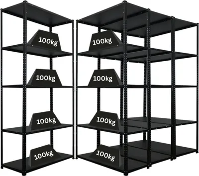 Produktbild von Mega Deal | 4x Schraubregal Haldor | HxBxT 180x90x40cm | Fachlast 100 kg | Schwarz