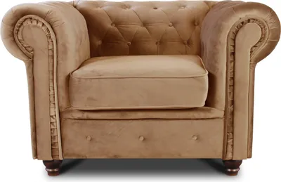 Produktbild von Sessel Chesterfield Asti - Couch, Couchgarnitur, Couchsessel, Loungesessel, Stühl, Holzfüße - Glamour Design, Velours (Beige (Velvet 28))