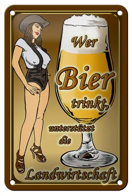 Produktbild von Blechschild Pinup 12x18cm wer Bier trinkt unterstützt Land