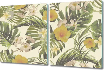 Produktbild von Glas Schneidebrett Herdabdeckplatten Schneideplatten - 2x 40x52 cm - Tropische Blumen