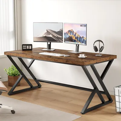 Obrázok produktu pre Počítačový stôl s úložným priestorom, kovová konštrukcia s drevenými prvkami, rozmer 140x60x75,5 cm, rustikálna hnedá farba