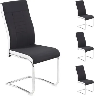 Produktbild von 4er Set Esszimmerstuhl ALBA Küchenstuhl Schwingstuhl, Stoffbezug in schwarz und weiß, Metallgestell in Chrom