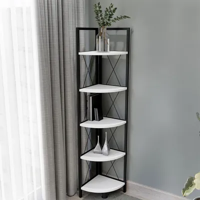 Produktbild von VCM Holz Metall Eckregal Aufbewahrung Stand Regal Bücherregal Deko Bücher Standregal Insasi 5