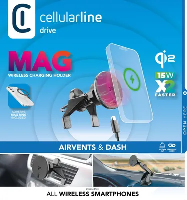 Produktbild von Cellularline Mag Qi2 Wireless Holder, Handy/Smartphone, Aktive Halterung, Auto, Schwarz
