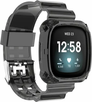 Produktbild von Strap-it Fitbit Versa 3 Kristallarmband mit Rahmen (Transparent Schwarz)