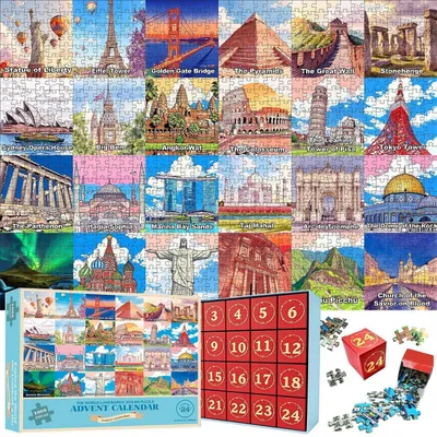 Produktbild von Adventskalender Weltarchitektur Puzzle 1008 Teile 24 Tage 70x50 cm