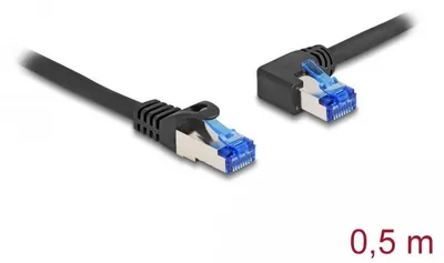 Productafbeelding van Delock - Netwerkkabel - RJ-45 (M) recht van naar RJ-45 (M) links gebogen - 50 cm - 6 mm - S/FTP - CAT 6a - halogenvrij, zonder haak - Zwart
