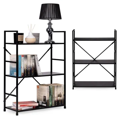 Immagine prodotto di Scaffale in legno con struttura in metallo, modello LOFT largo, 3 ripiani, nero, ModernHome