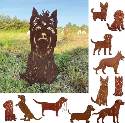 Produktbild von Gartenfigur Hund Terrier sitzend klein 38x20cm Gartenstecker Edelrost Gartendeko Wetterfest Rost Metall Rostfigur Hunde Figur Tier