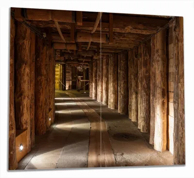 Produktbild von Wallario Herdabdeckplatte aus Glas, Größe 60 x 52 cm 2-teilig, Motiv Alter Tunnel in einer Salzmine in Polen