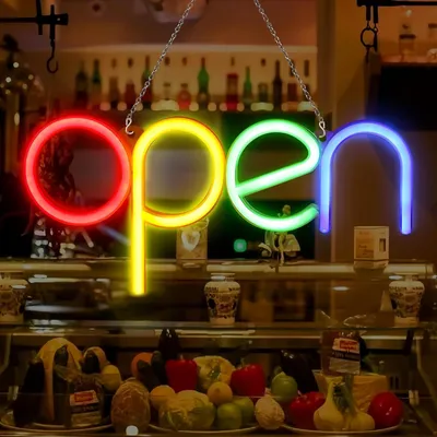 Produktbild von LED Leuchtreklame, LED Schild OPEN beleuchtet, Leuchtschild, Leuchtreklame, Neon Schild Nachtlichter, für Geschäfte, Bars, Friseursalons, Bar, Hotel