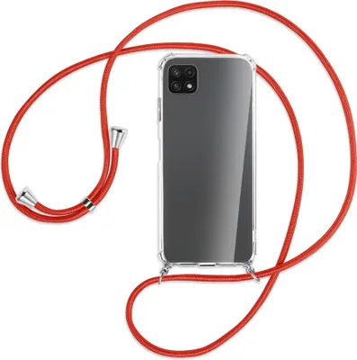 Produktbild von Handykette Backcover-Schutzhülle mit Band (Metall silberfarben) für Samsung Galaxy A22 5G (A226) - rot