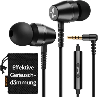 Produktbild von In-Ear Kopfhörer mit Kabel und Mikrofon, klarer Stereo-Sound, 3.5-mm-Anschluss, ergonomischer Sitz, ideal für Musik, Filme und Anrufe