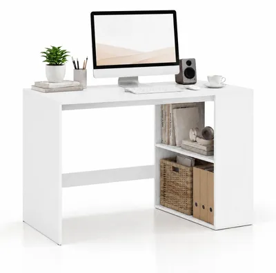 Produktbild von KOMFOTTEU Freistehender Schreibtisch, Computertisch holz mit 2 offenen Seitenregalen, große Arbeitsfläche & reichlich Beinfreiheit, Bürotisch, Arbeitstisch für Arbeitzimmer, Büro & Wohnzimmer, 122 x 60 x 75 cm