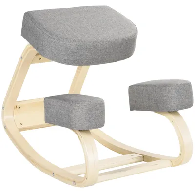 Obrázok produktu pre Vinsetto Ergonomická stolička s podložkou na kolená, vyrobená z brezy, s vankúšikom, 51x69x58 cm, sivá