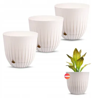 Produktbild von OMAGO Omago Blumentopf 26 cm Weiß geriffelt mit Untersetzer