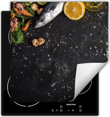 Produktbild von DarHaus Herdabdeckplatte 50x52 cm Anti Rutsch Matte Aufrollbar, schiefer - Meeresfrüchte