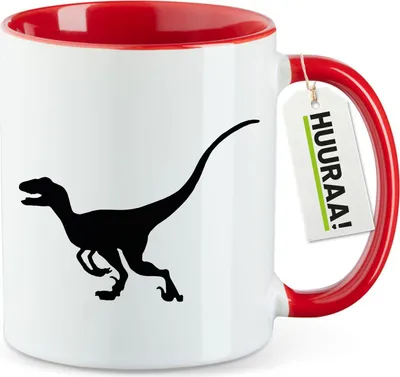 Produktbild von Huuraa Kaffeetasse Velociraptor Dinosaurier 330ml Rot Keramik Kaffeebecher Geschenkidee