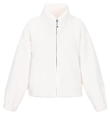 Produktbild von Damen Weiche Kuschelige Jacke mit Stehkragen und Reißverschluss in Weiss, Größe L