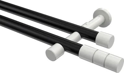 Produktbild von Interdeco Gardinenstange / Vorhangstange Schwarz / Weiß, Typ Prestige Elanto (Rillenzylinder) ohne Ringe, 20 mm Ø 2-läufig, 100 cm