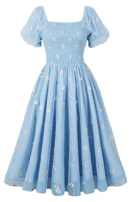 Produktbild von Sommerkleid Damen mit Quadrat-Ausschnitt und Laternenärmeln