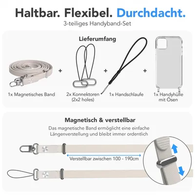 Produktbild von EAZY CASE Handykette magnetisch mit Handyhülle für Apple iPhone 11, Crossbody Handyband 1-1,90m verstellbar mit 2 Ösen in Creme