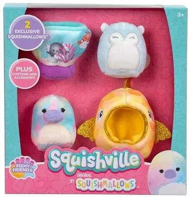 Immagine prodotto di Squishville - Set di accessori - Amici pesciolini, mini Squishmallows morbidissimi, peluche da 5 cm con accessori