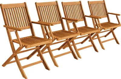 Image de Set de 4 chaises de jardin pliantes "Sydney" bois d'acacia certifié FSC salon de jardin accoudoirs pliable chaise de table de jardin balcon terrasse