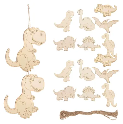 Produktbild von Dinosaurier Holzfiguren 16 Stück Glatte Selbstgemachte Holzscheiben zum Bemalen für Bastelprojekte und Dekorative Holzanhänger