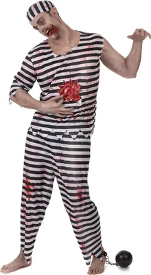 Zdjęcie produktu dla Kostium więźnia-zombie na Halloween czarno-biało-czerwony - L