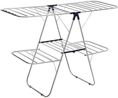 Produktbild von PolkaHome® Wäschetrockner mit 2 Ebenen, Edelstahltrockenständer, höhenverstellbare Flügel, klappbar, blau, 156 x 61 x 113 cm