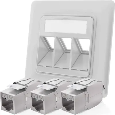 Produktbild von hb-digital Netzwerk Dose mit 3 x Keystone Modul CAT 6a Patchdose RJ45 Unterputz RAL9003