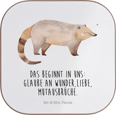 Produktbild von Mr. & Mrs. Panda Tischuntersetzer Nasenbaer - Weiß - Geschenk, Untersetzer Gläser, Bär, gläseruntersetzer, Tischschoner, Nasenbären, Rüsselbär, Tassenuntersetzer, für