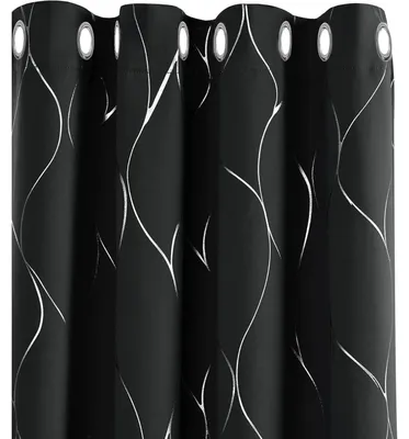 Obrázek produktu pro Zatemňovací závěsy, ochrana proti chladu a hluku, s vzorem, sada 2 kusů, rozměry 245 x 140 cm, barva černá