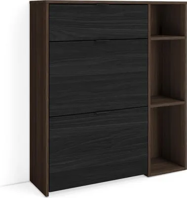 Immagine prodotto di PULLER Scarpiera Ingresso, 90x27x102cm, 10 paia di scarpe, Armadio, Rovere scuro e Nero