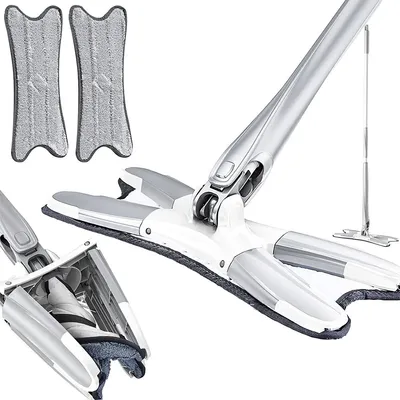 A flat mop with two extra mop pads, shown from multiple angles against a white background.
