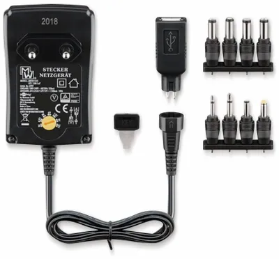 Immagine prodotto di Goobay 53997 Adattatore di rete universale 3 V - 12 V, 1,5 A, nero, 1,8 m - incl. 1 USB e 8 adattatori DC - max. 18 W e 1,5 A
