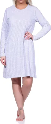 Produktbild von Damen Nachthemd Bigshirt langarm in Streifen - Ringel Optik ; grau-melange , 40/42