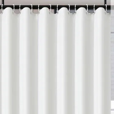 Obrázek produktu pro Sprchový závěs do koupelny – bílý, úzký, malý, voděodolný, pratelný, textilní – 120 x 200 cm – s 8 kroužky
