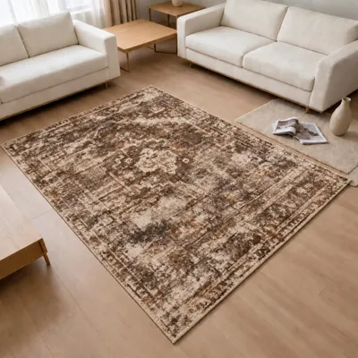 Produktbild von Teppich Braun Vintage-Design Flanelloberfläche mit Ornamentmuster Größe - 120 x 160 cm