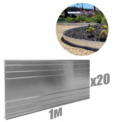Image de Jeu de 20 Bordure de Jardin en aluminium ultra solide 24cm x 1m (20m long) | Bordure Jardinn | Bordure jardin metal, couleur: non coloré