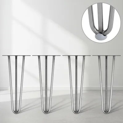 Image de Mucola Pieds de table 4 pièces Hairpin Leg Pieds en épingle à cheveux Piètement de table Patins de table Pied de table de salle à manger - Acier 3 entretoises 60CM