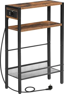 Produktbild von Beistelltisch mit Steckdosenleiste, 3-stufiger Nachttisch, Vintagebraun