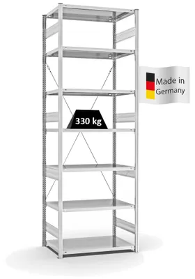 Produktbild von PROREGAL Fachbodenregal Stecksystem MAGNUS  Germany | HxBxT 300x100x60cm | 7 Ebenen | Fachlast 330 kg | Einseitig nutzbar | Lichtgrau