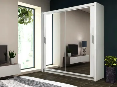 Obrázok produktu pre Šatníková skriňa s posuvnými dverami a zrkadlom 160 cm ORIA - biela