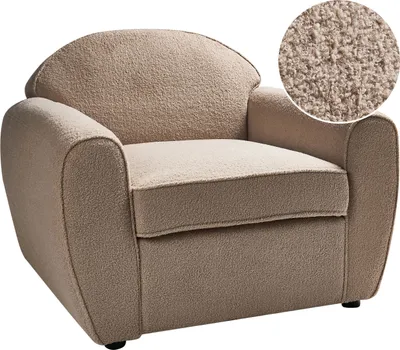 Produktbild von BELIANI Sessel Hellbraun Stoffbezug Bouclé Breite Armlehnen Sitzfläche Dicke Sitzkissen Modern Wohnzimmer Ausstattung Polstersessel Stoffsessel