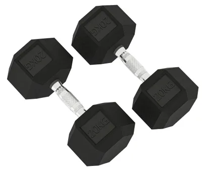 Produktbild von Hanteln mit gerändeltem Griff, Kurzhantel aus Gusseisen, 2 x 20kg für Zuhause, Fitnessstudio, Krafttraining